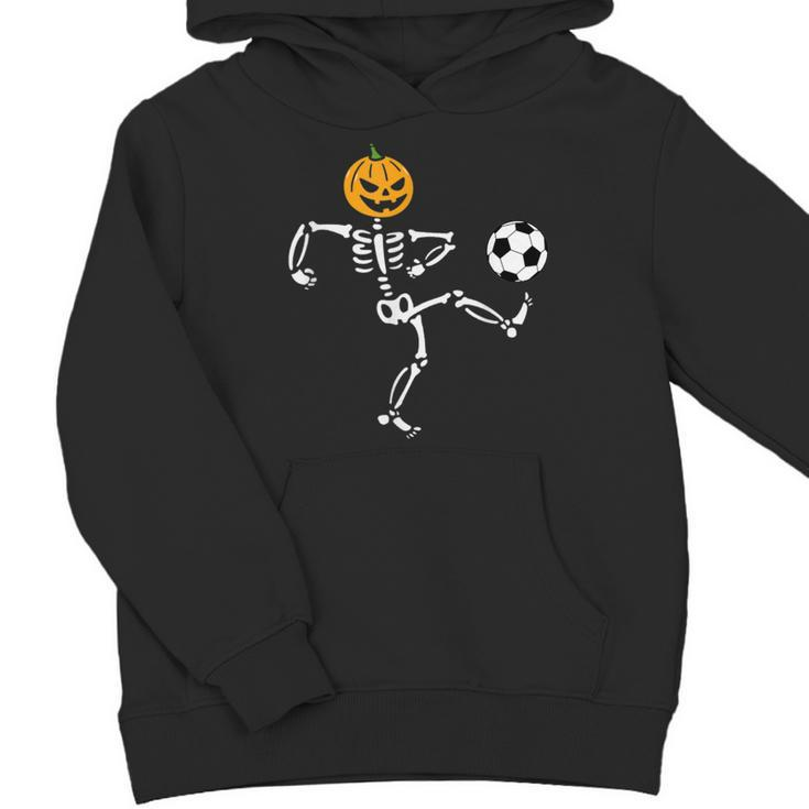 Pumpkin Skeleton Soccer Player Halloween Boys Soccer Youth Hoodie
