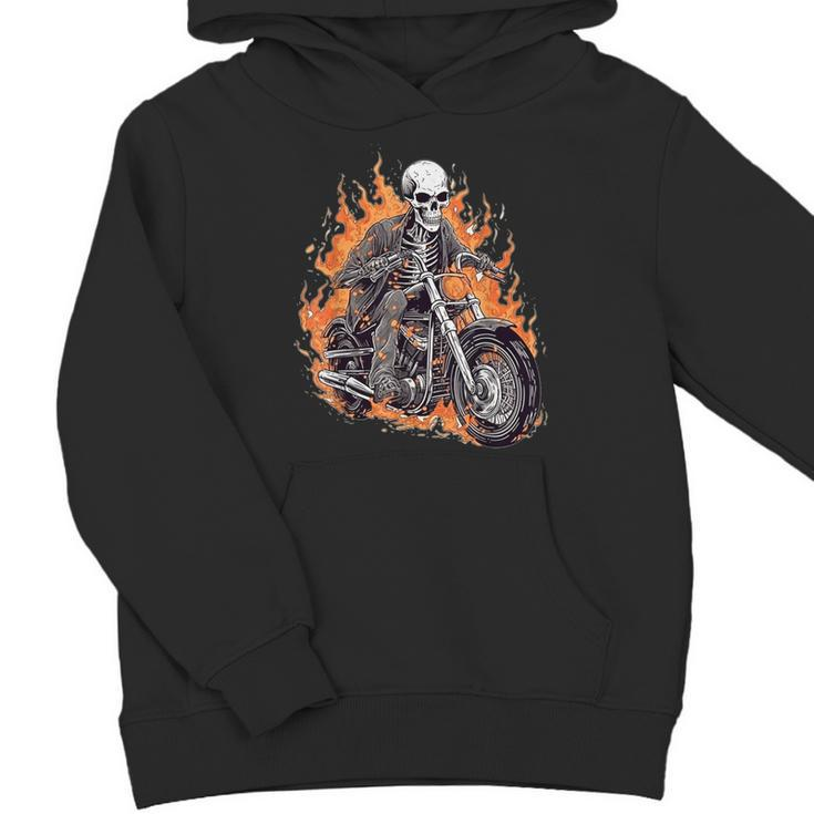 Skeleton Riding Motorcycle Halloween Costume Biker Boys Youth Hoodie