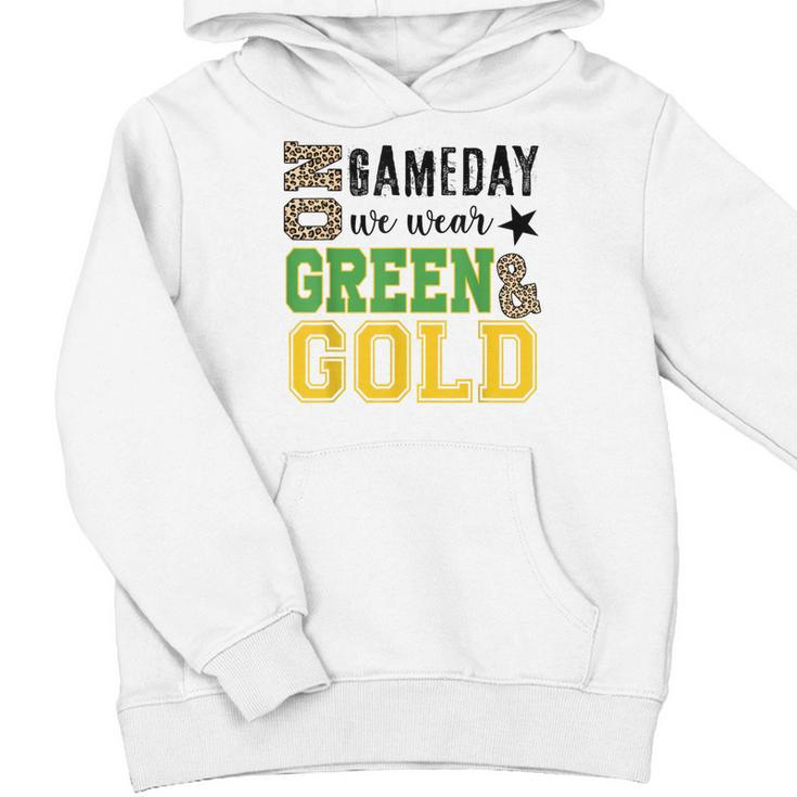 On Gameday Football We Wear Green And Gold Leopard Print Youth Hoodie