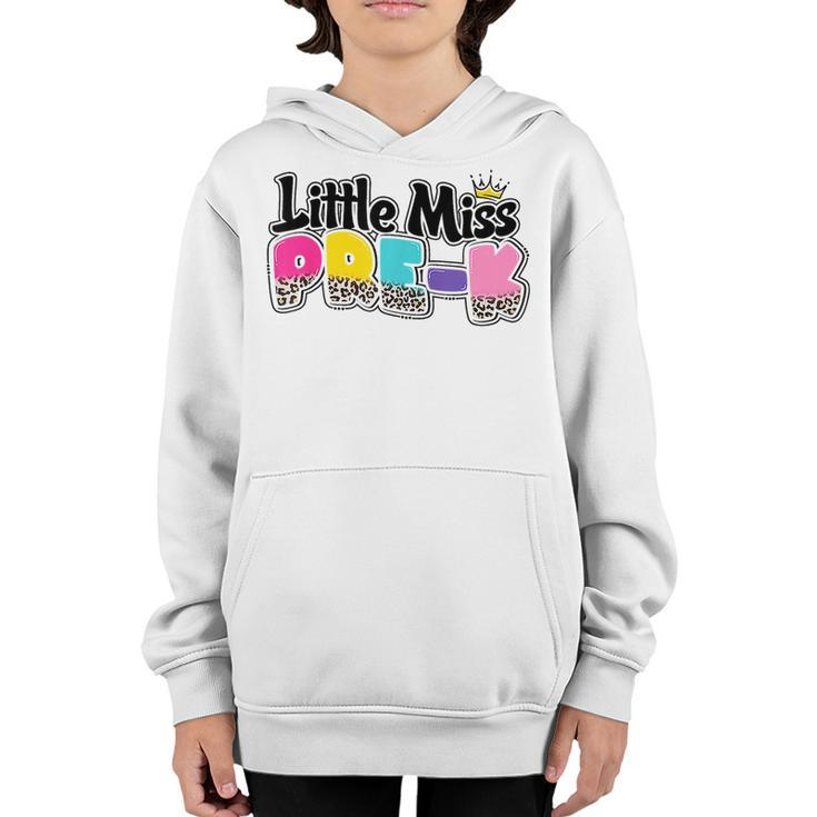 Groovy First Day Of Little Miss Pre K Back To School Leopard  Youth Hoodie