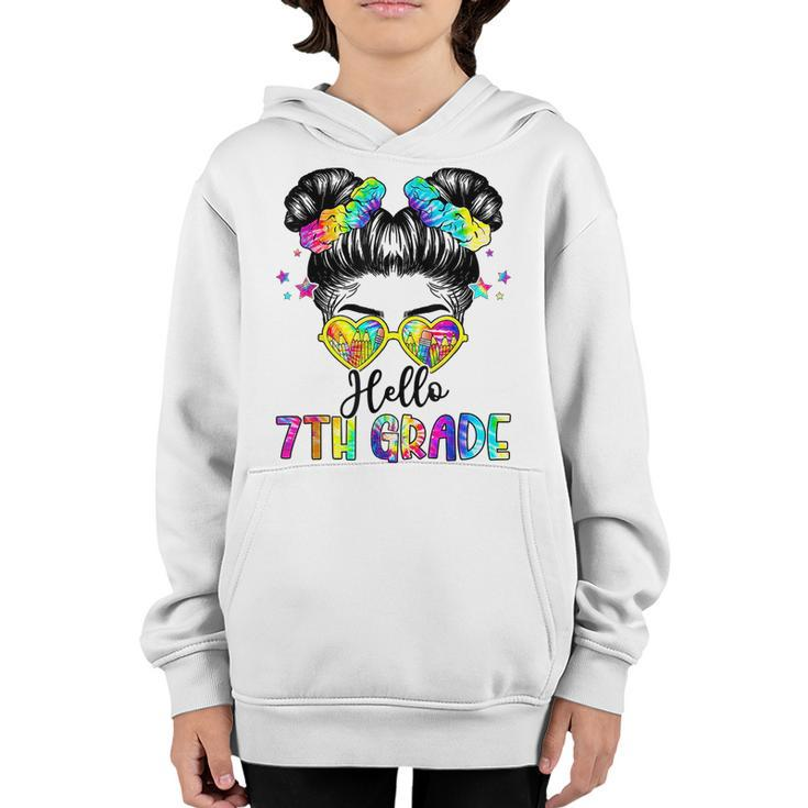 Hello 7Th Grade Messy Hair Bun Girl Back To School First Day  Youth Hoodie
