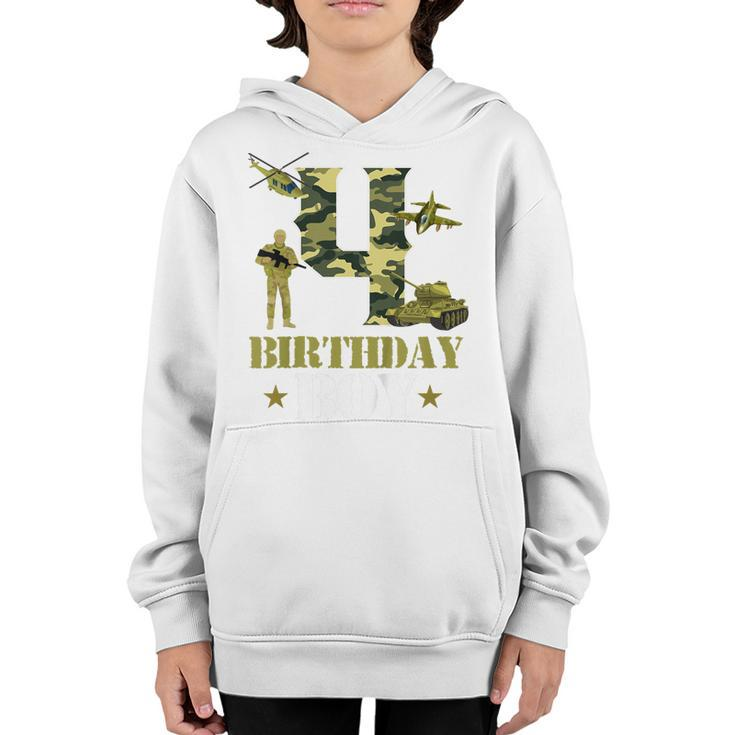 Kids 4Th Birthday Military Themed Camo Boys 4 Yrs Old Soldier  Youth Hoodie