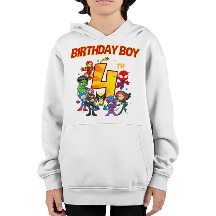 Kids 4Th Third Birthday Boy Superhero Super Heroes Party  Youth Hoodie