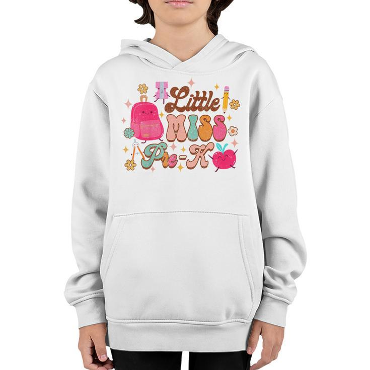 Kids Little Miss Pre-K Baby Girl First Day Of School Groovy  Little Miss Gifts Youth Hoodie