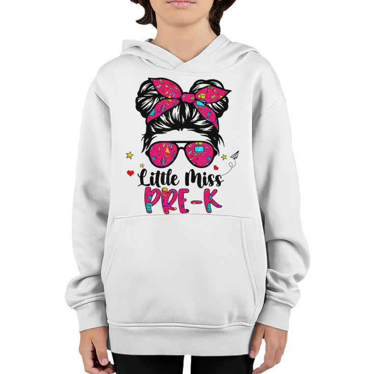 Little Miss Pre K Messy Bun Girl Back To School Student  Youth Hoodie