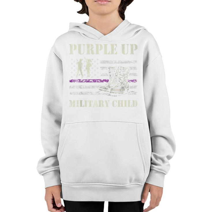 Purple Up  Military Child Kids Army Dad Us Flag Retro  Youth Hoodie