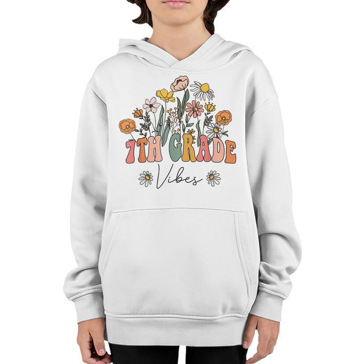 Retro Wildflower 7Th Grade Vibes First Day Back To School  Retro Gifts Youth Hoodie