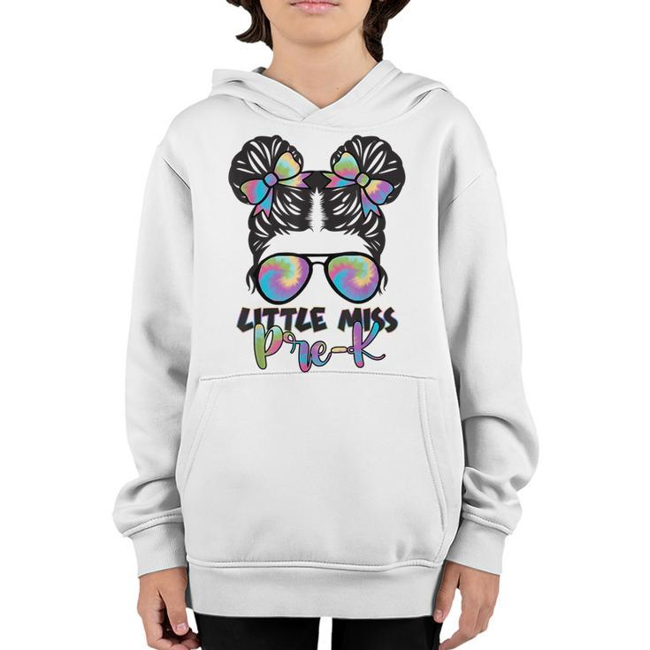 Tie Dye Little Miss Pre-K Messy Bun Teacher And Child  Gifts For Teacher Funny Gifts Youth Hoodie