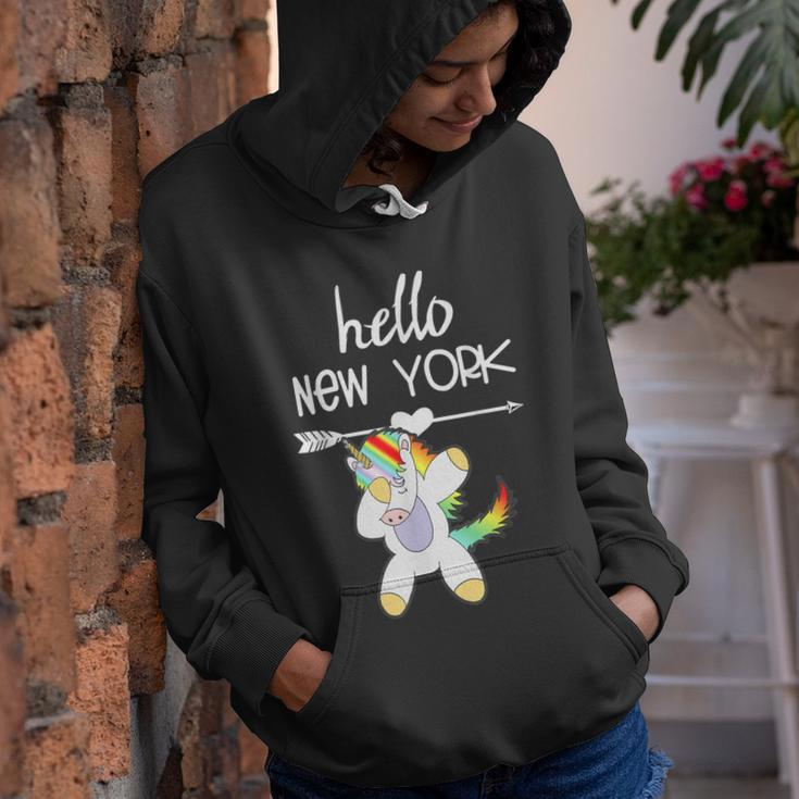 Hello New York Nyc Dabbing Unicorn Girls Kids Funny Quote Youth Hoodie