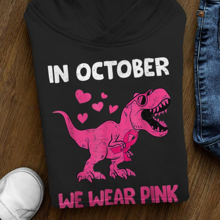 In October We Wear Pink Cute Dinosaur Breast Cancer Boys Youth Hoodie
