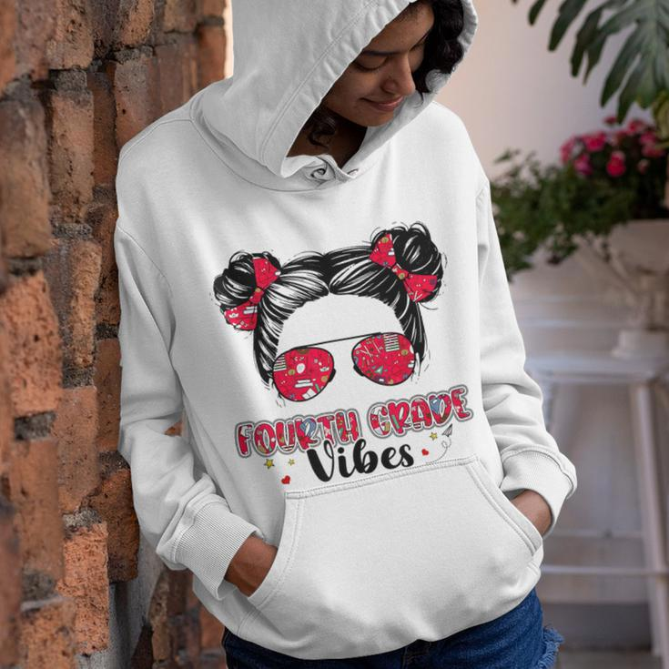 Fourth Grade Vibes Messy Hair Bun Girl Back To School First Bun Gifts Youth Hoodie