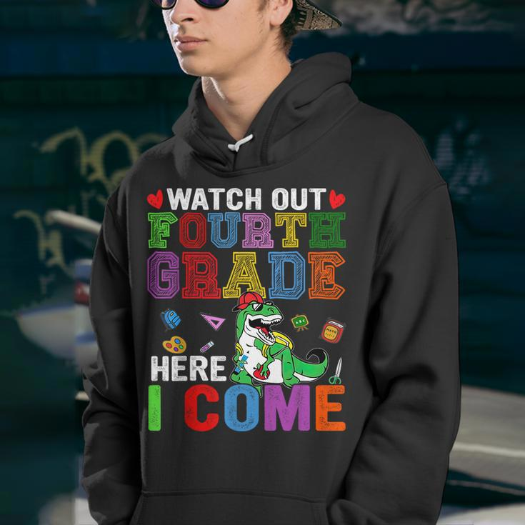 Dinosaur Back To School Watch Out 4Th Grade Here I Come Dinosaur Gifts Youth Hoodie
