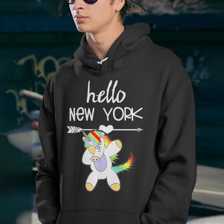 Hello New York Nyc Dabbing Unicorn Girls Kids Funny Quote Youth Hoodie