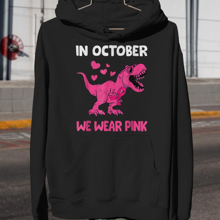 In October We Wear Pink Cute Dinosaur Breast Cancer Boys Youth Hoodie