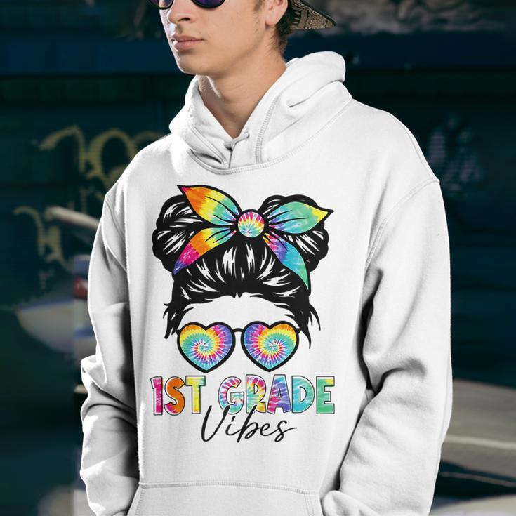 First Grade Vibes Messy Bun 1St Grade Team Back To School Bun Gifts Youth Hoodie