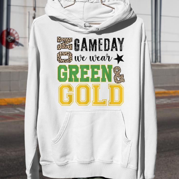 On Gameday Football We Wear Green And Gold Leopard Print Youth Hoodie