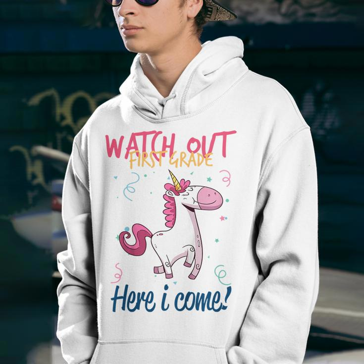 Kids Funny First Grade Gift Watch Out First Grade Here I Come Youth Hoodie