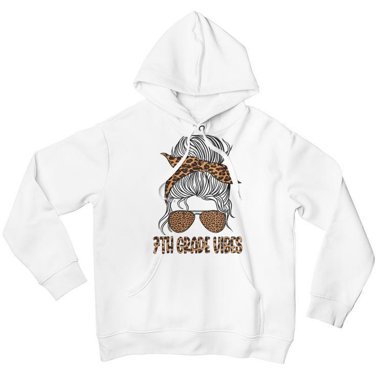 Leopard Messy Bun Seventh 7Th Grade Vibes Back To School Youth Hoodie