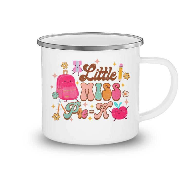 Kids Little Miss Pre-K Baby Girl First Day Of School Groovy  Little Miss Gifts Camping Mug