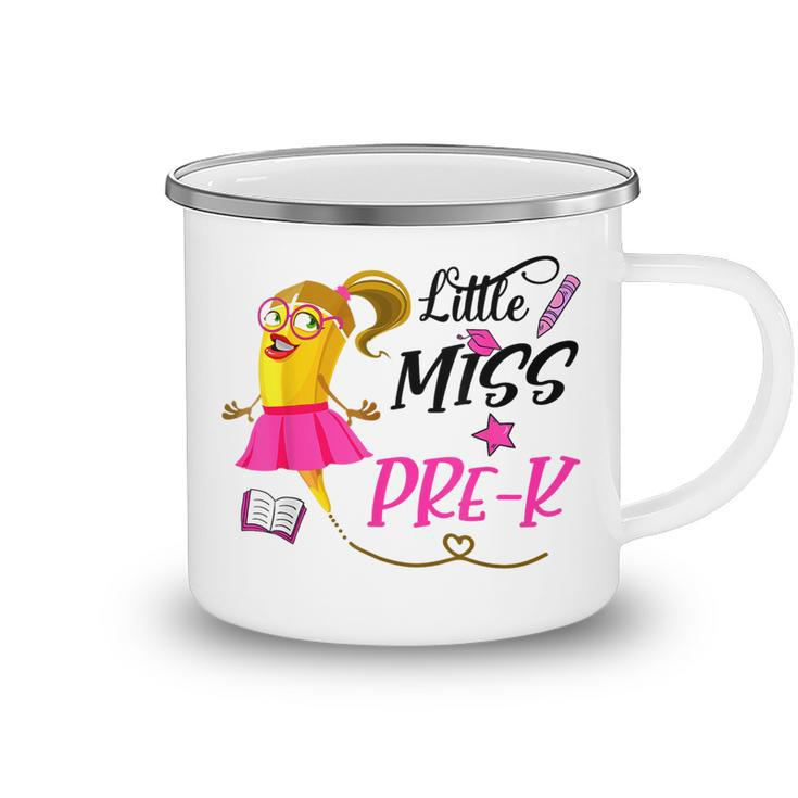 Pre K  For Girls Cute Crayon Little Miss Pre K Student  Camping Mug