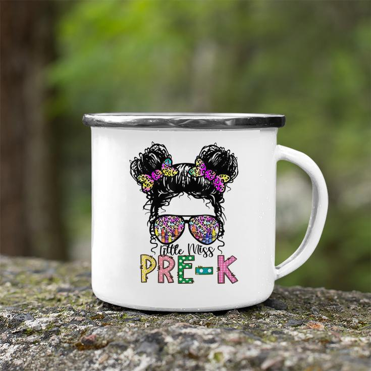 Little Miss Pre-K Messy Bun Sunglasses Leopard Tie Dye Camping Mug