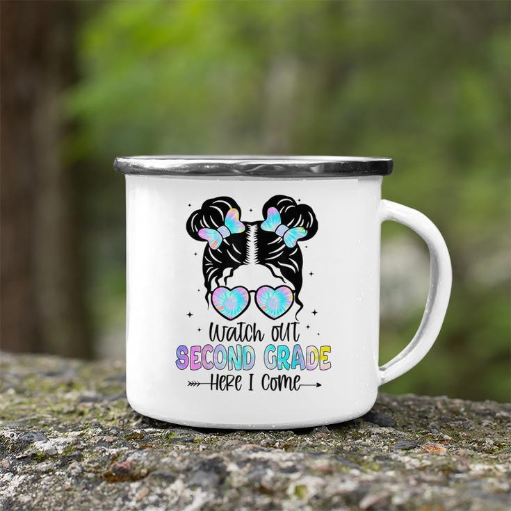 Watch Out Second Grade Here I Come Messy Bun Back To School Camping Mug