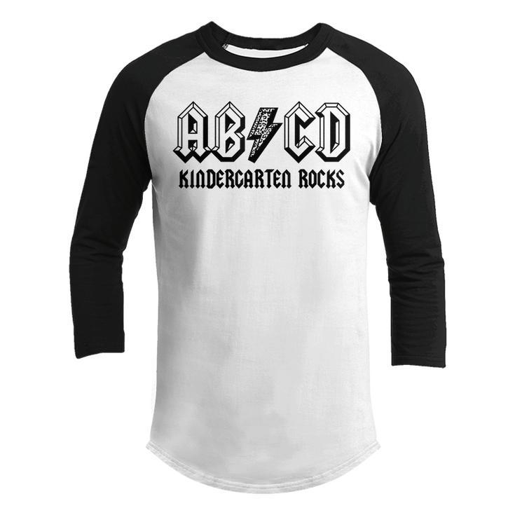 Abcd Rocks Back To School Kindergarten Rocks Funny Teacher  Gifts For Teacher Funny Gifts Youth Raglan Shirt