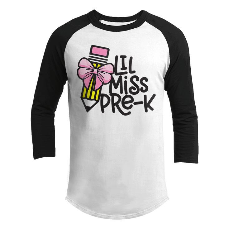 First Day Of Little Miss Pre K Back To School Student Girl  Youth Raglan Shirt
