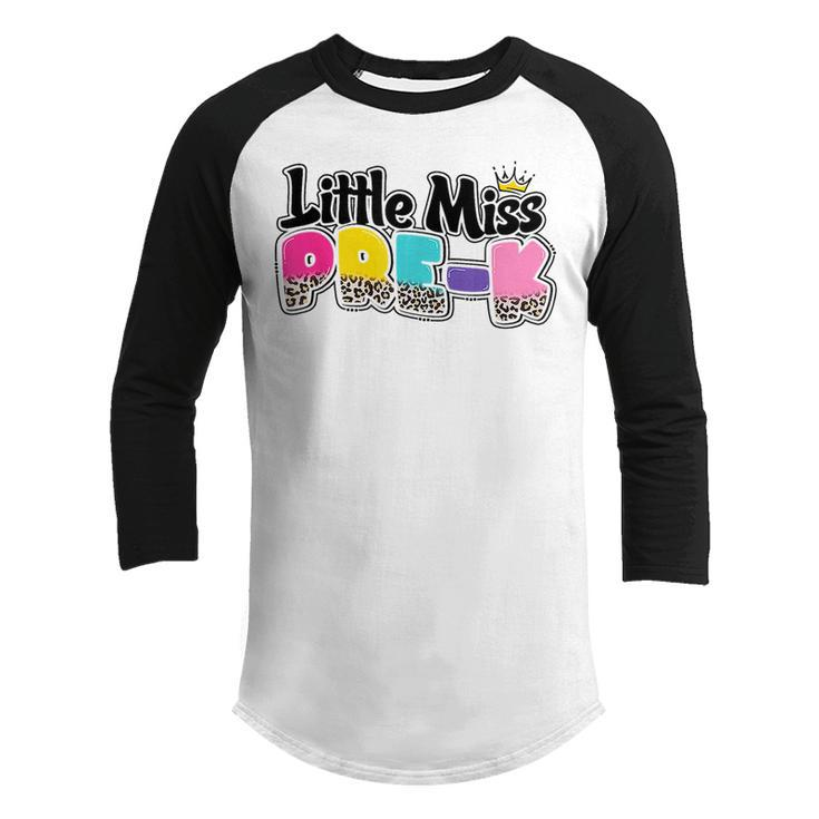 Groovy First Day Of Little Miss Pre K Back To School Leopard  Youth Raglan Shirt
