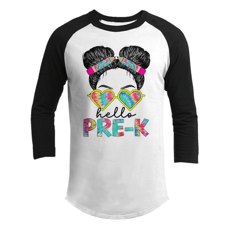 Hello Pre-K Little Miss Pre-K Daughter Back To School 2022  Funny Gifts For Daughter Youth Raglan Shirt