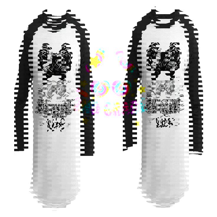 Messy Bun Tie Dye 2Nd Grade Vibes Cute Back To School Gifts Bun Gifts Youth Raglan Shirt