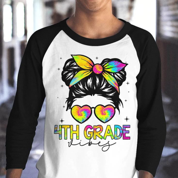 4Th Grade Vibes Messy Hair Bun Back To School Teacher Girl Gifts For Teacher Funny Gifts Youth Raglan Shirt