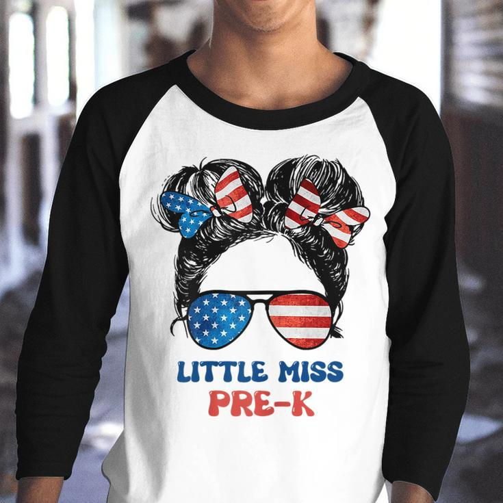 Little Miss Pre-K Back To School 4Th Of July Us Flag Youth Raglan Shirt