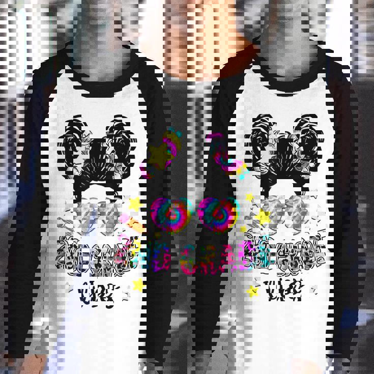 Messy Bun Tie Dye 2Nd Grade Vibes Cute Back To School Gifts Bun Gifts Youth Raglan Shirt