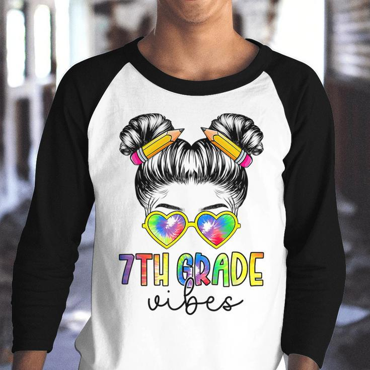 Seventh Grade Vibes - 7Th Grade Messy Bun Back To School Bun Gifts Youth Raglan Shirt