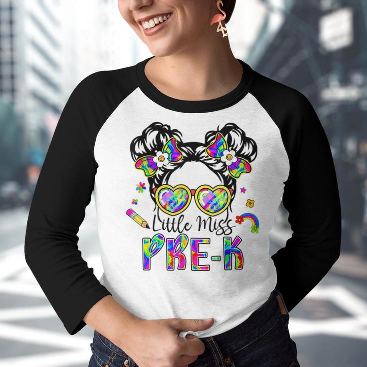 Little Miss Pre-K Cutie Messy Bun Girls Kidsgifts Youth Raglan Shirt