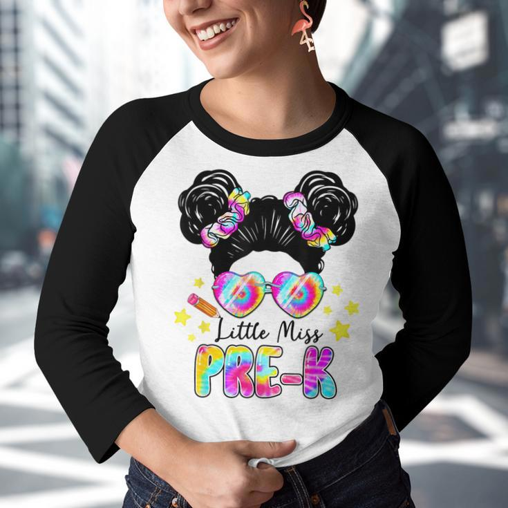 Messy Bun Little Miss Pre-K Cute Back To School Gifts Youth Raglan Shirt