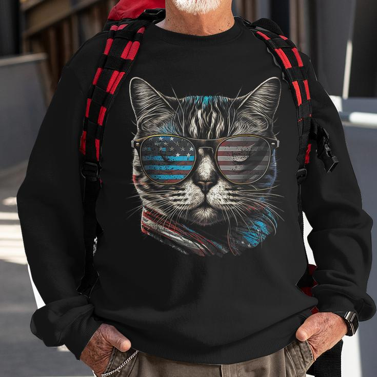 4Th Of July Cat American Flag America Patriotic Funny Sweatshirt Gifts for Old Men