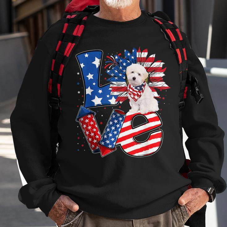 4Th Of July Decor Patriotic Love Maltipoo Dog Usa Flag Sweatshirt Gifts for Old Men