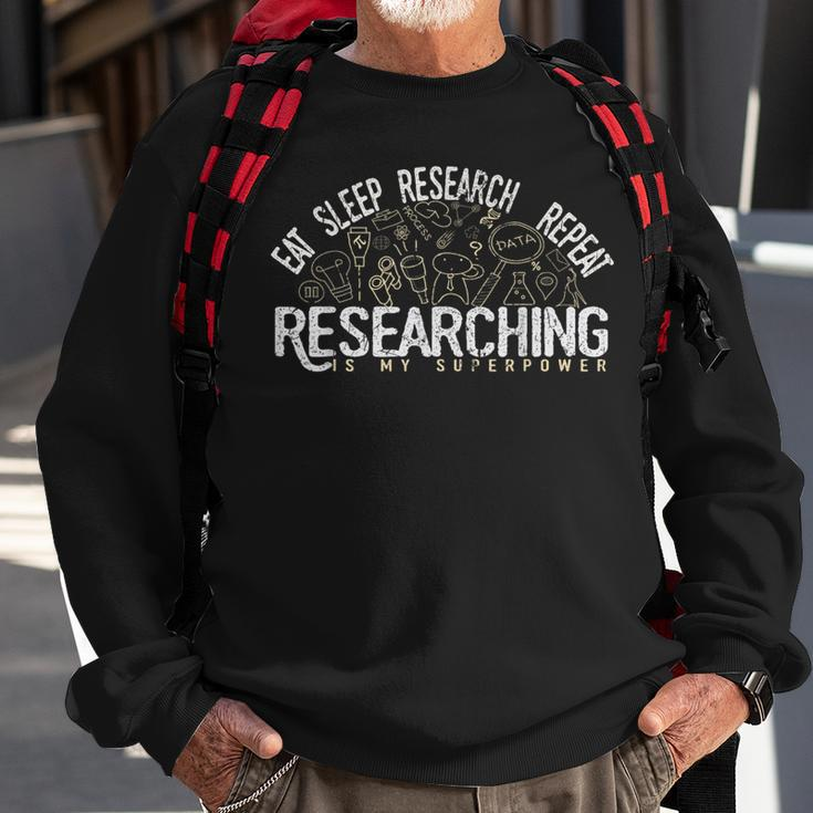 Academics Researcher Eat Sleep Research Repeat Sweatshirt Gifts for Old Men