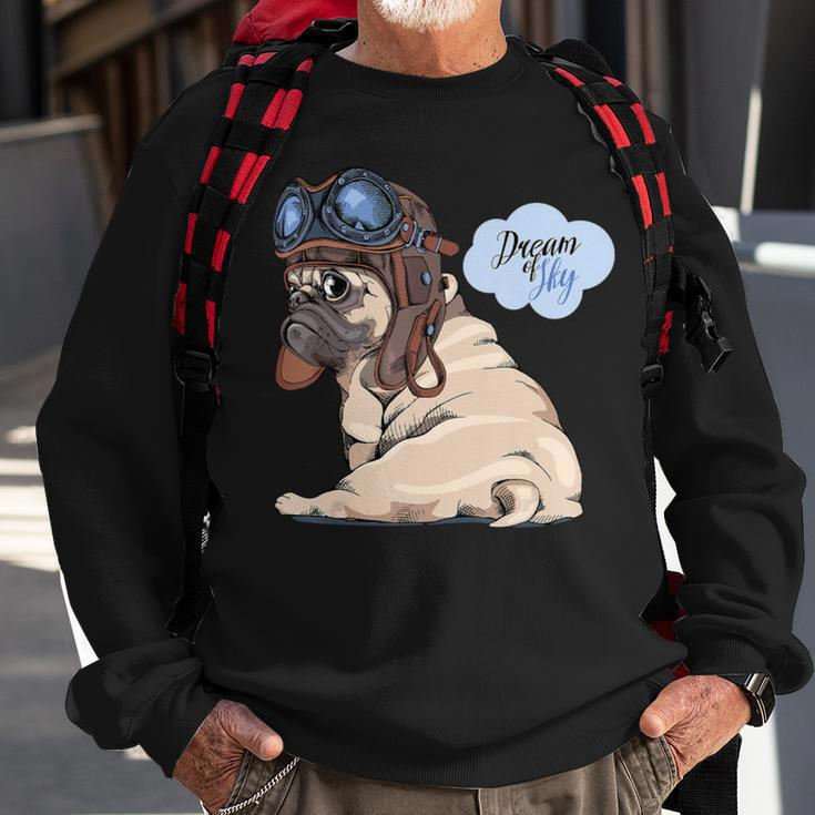 Adorable Beige Puppy Pug In Pilot He Sweatshirt Gifts for Old Men