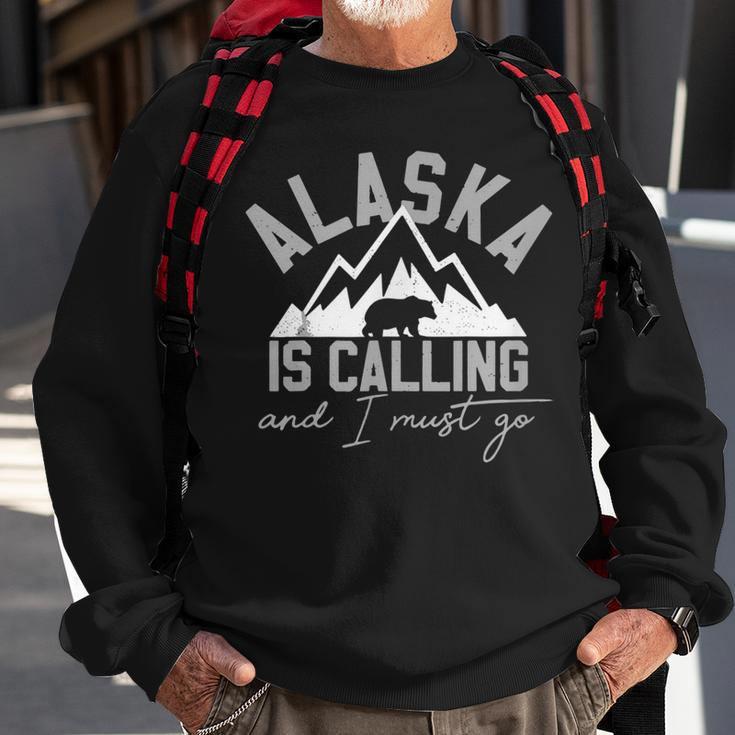 Alaska Is Calling And I Must Go Grizzly Bear Mountains Sweatshirt Gifts for Old Men