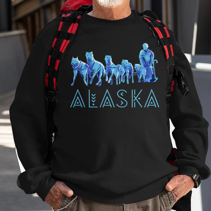 Alaska Sled Dogs Mushing Team Snow Sledding Mountain Scene Sweatshirt Gifts for Old Men