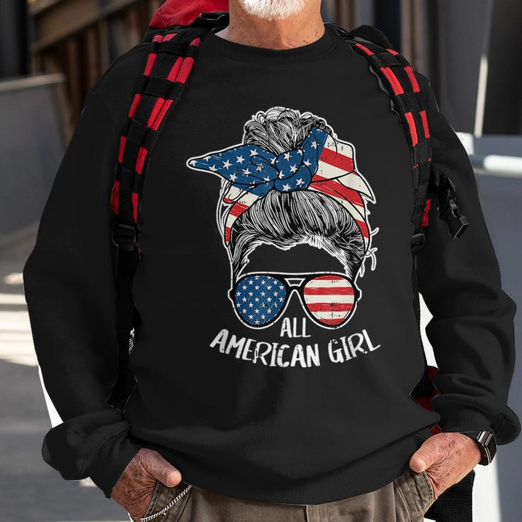 All American Girls 4Th Of July Messy Bun Hairdresser Sweatshirt Gifts for Old Men