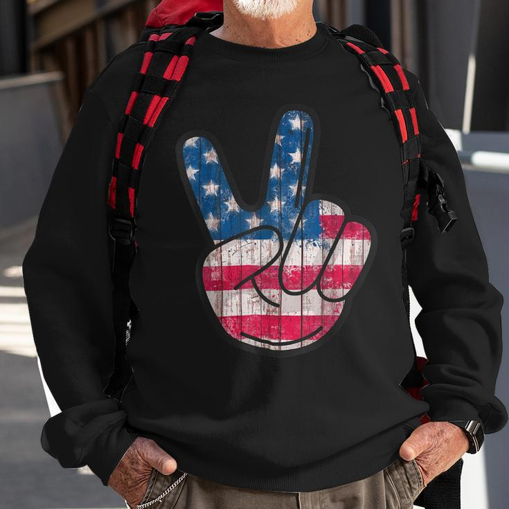 American Flag Peace Sign Hand 4Th Fourth Of July Sweatshirt Gifts for Old Men