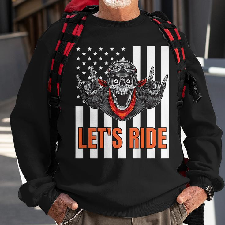 American Flag Skeleton Biker Motorcycle - Design On Back Biker Funny Gifts Sweatshirt Gifts for Old Men