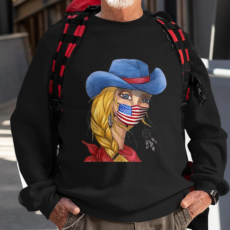 American Promask Usa Cowgirl Wear A Mask Quarantine Funny Sweatshirt Gifts for Old Men