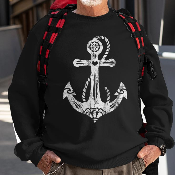 Anchor Symbol Sacred Rose Heart Tattoo Style Sweatshirt Gifts for Old Men