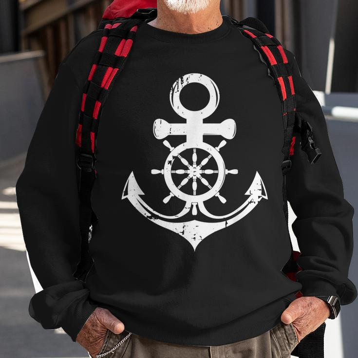 Anchor With Ship Sring Wheel Nautical Vintage Sailor Sweatshirt Gifts for Old Men
