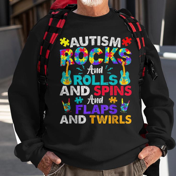 Autism Rocks And Rolls Autism Awareness Month Sweatshirt Gifts for Old Men